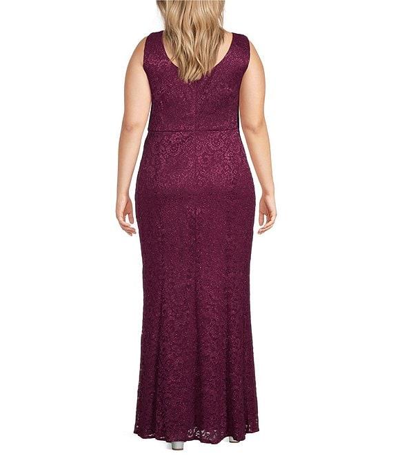 R & M Richards Plus Size Stretch Lace Charmeuse Round Neck 3/4 Sleeves Glitter 2-Piece Jacket Dress Product Image