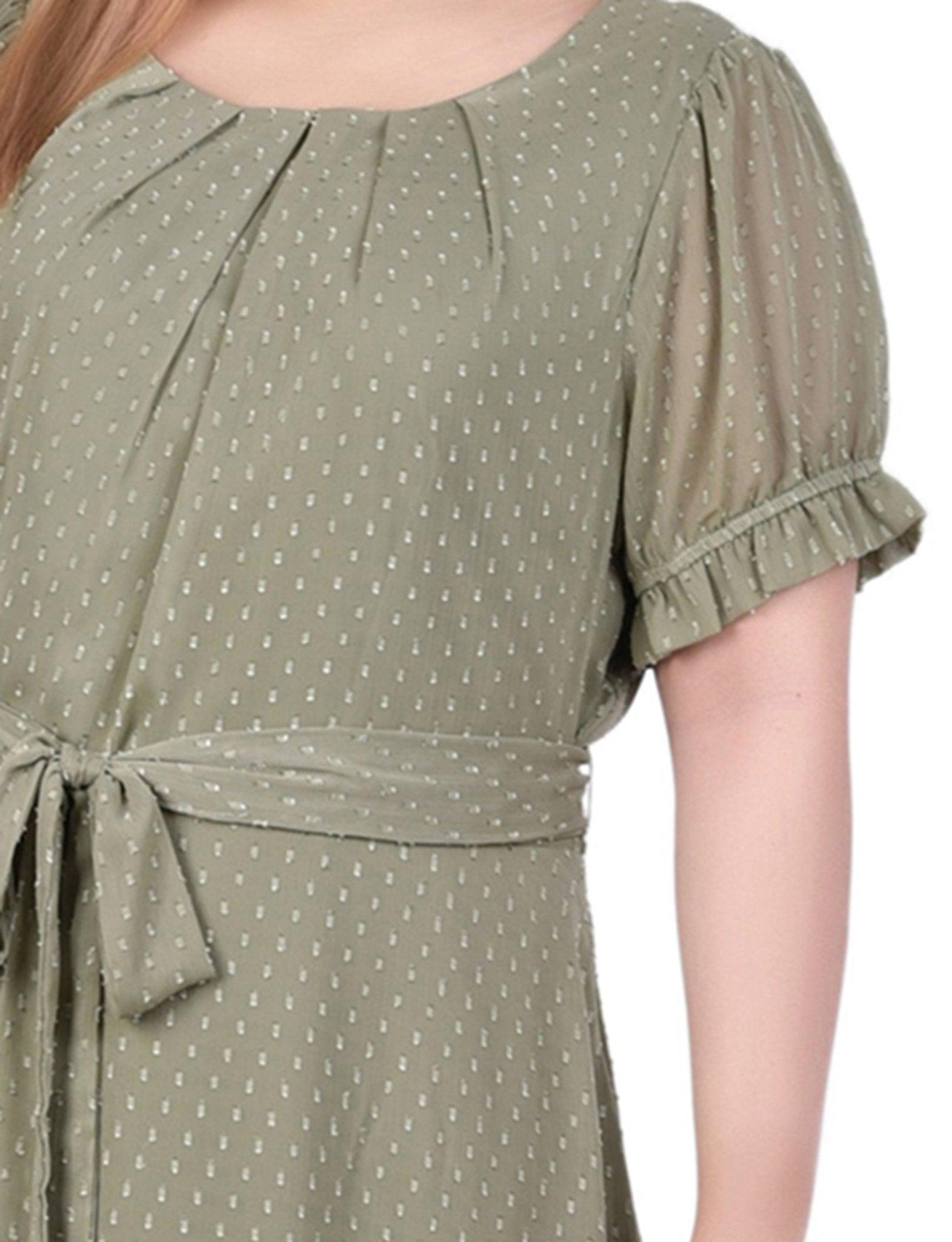 Spiced Coral Rectangle Short Sleeve Belted Swiss Dot Dress - Plus Product Image