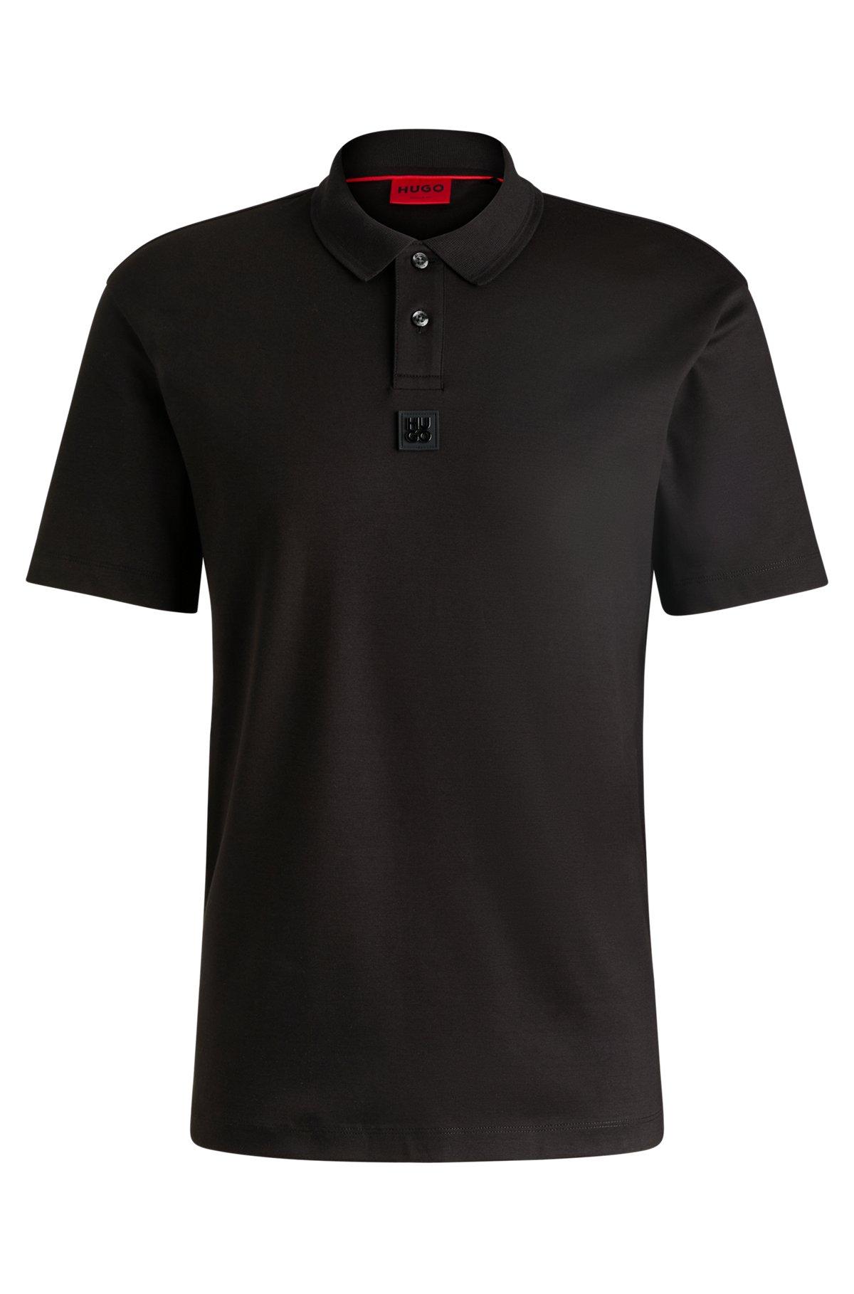 HUGO - Interlock-cotton polo shirt with stacked logo - Black Product Image