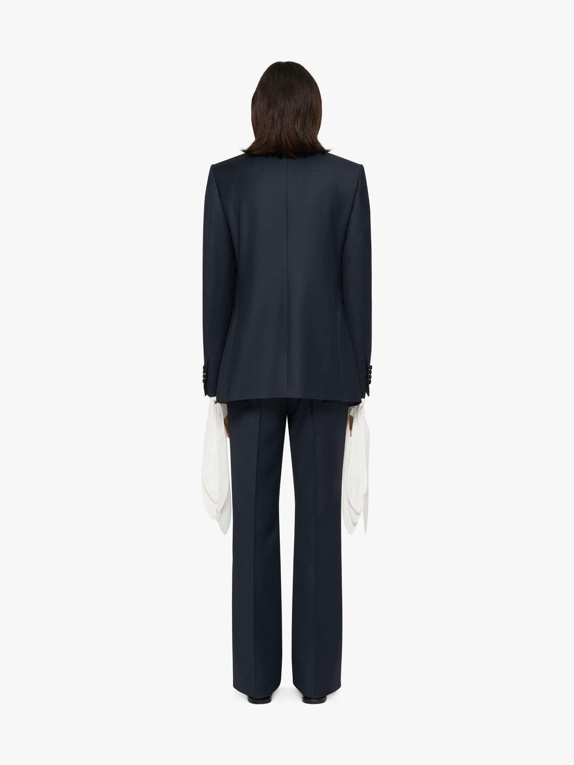 Flare tailored pants in wool with satin bands Product Image
