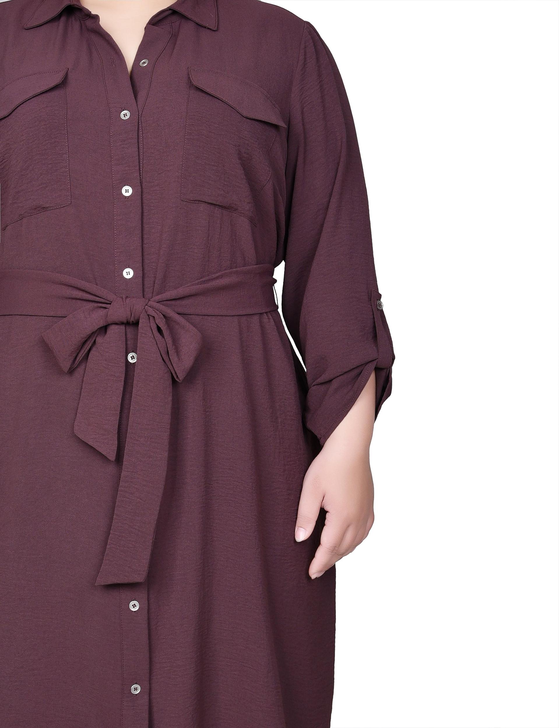 Fudge Long Roll Tab Sleeve Shirtdress - Plus Product Image