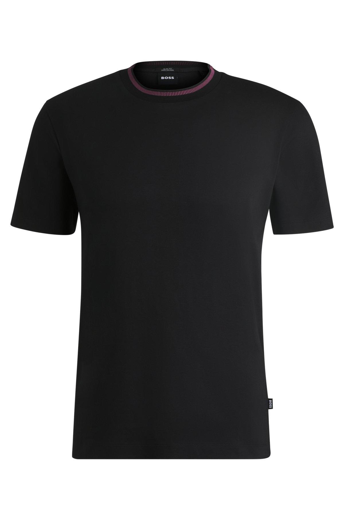 Mercerized-cotton slim-fit T-shirt with collar stripe Product Image