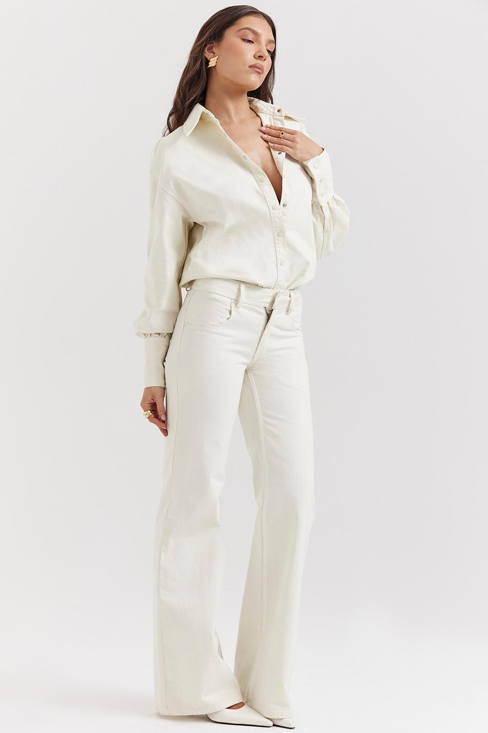 Marli  ivory wide leg flared jeans Product Image