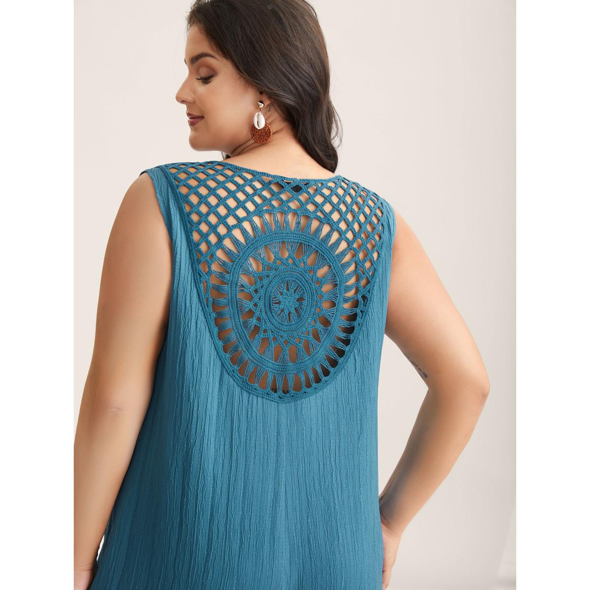 Plus Size Cerulean Back Cut-Out Textured Jumpsuit Women Boho Sleeveless V-neck Vacation Loose Jumpsuits BloomChic 26/4X Product Image