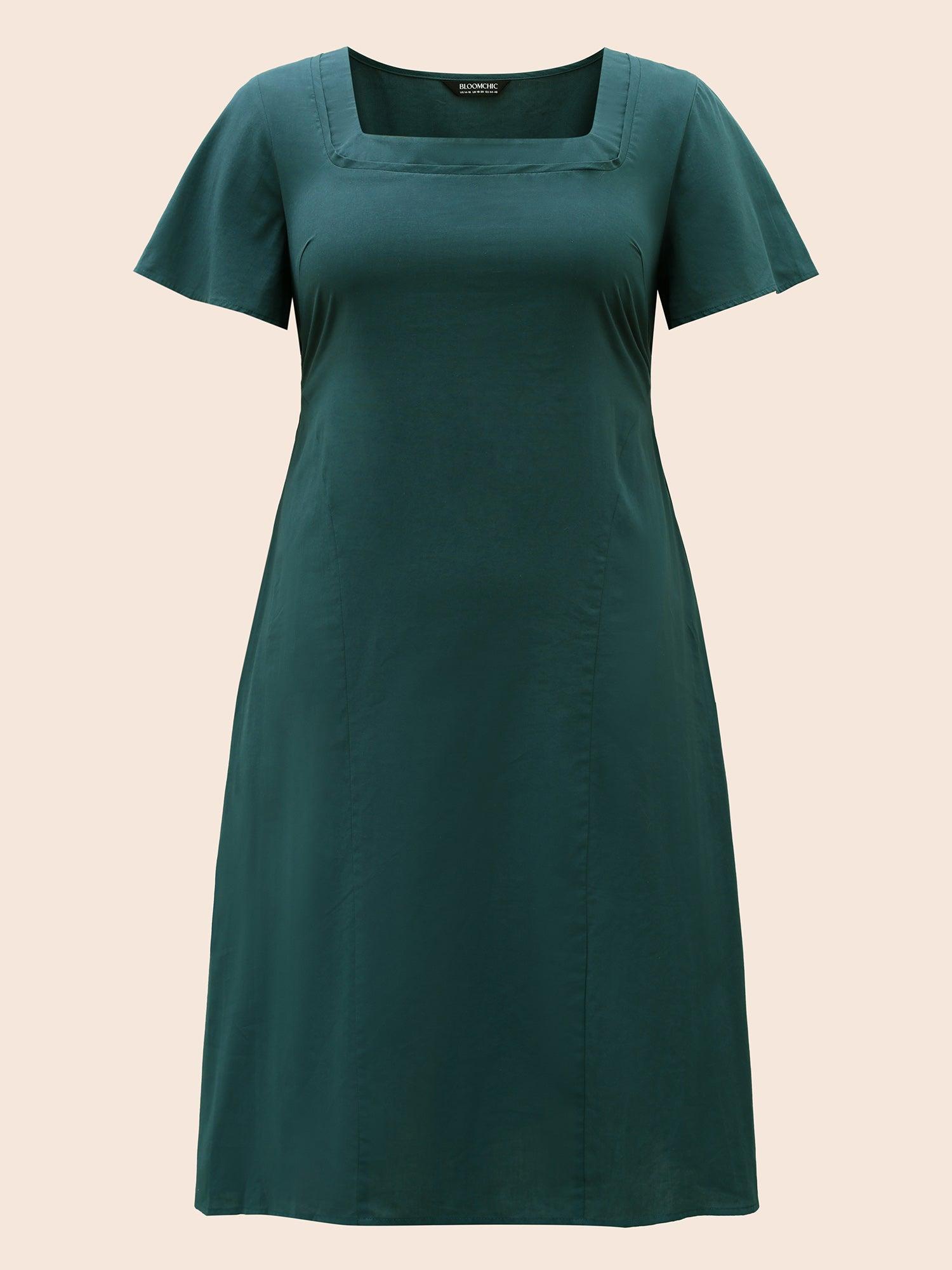 Square Neck Ruffle Sleeve Shirred Dress Female Product Image