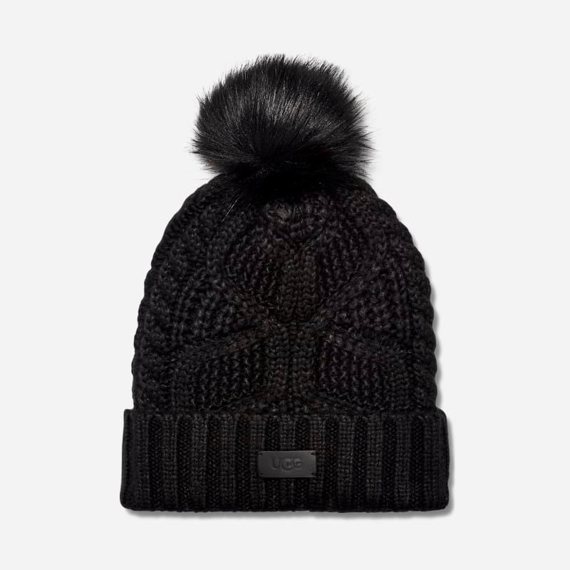 UGG Womens Cable Beanie With Pom Knit/Faux Fur Product Image