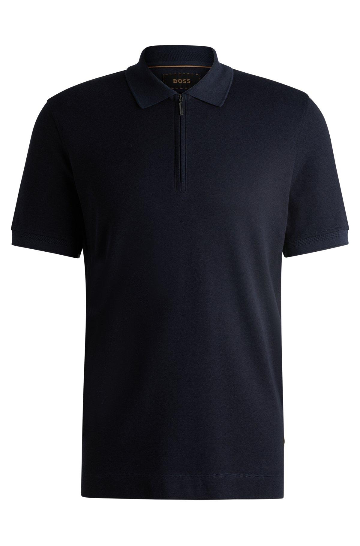 Zip-neck polo shirt in cotton and cashmere Product Image