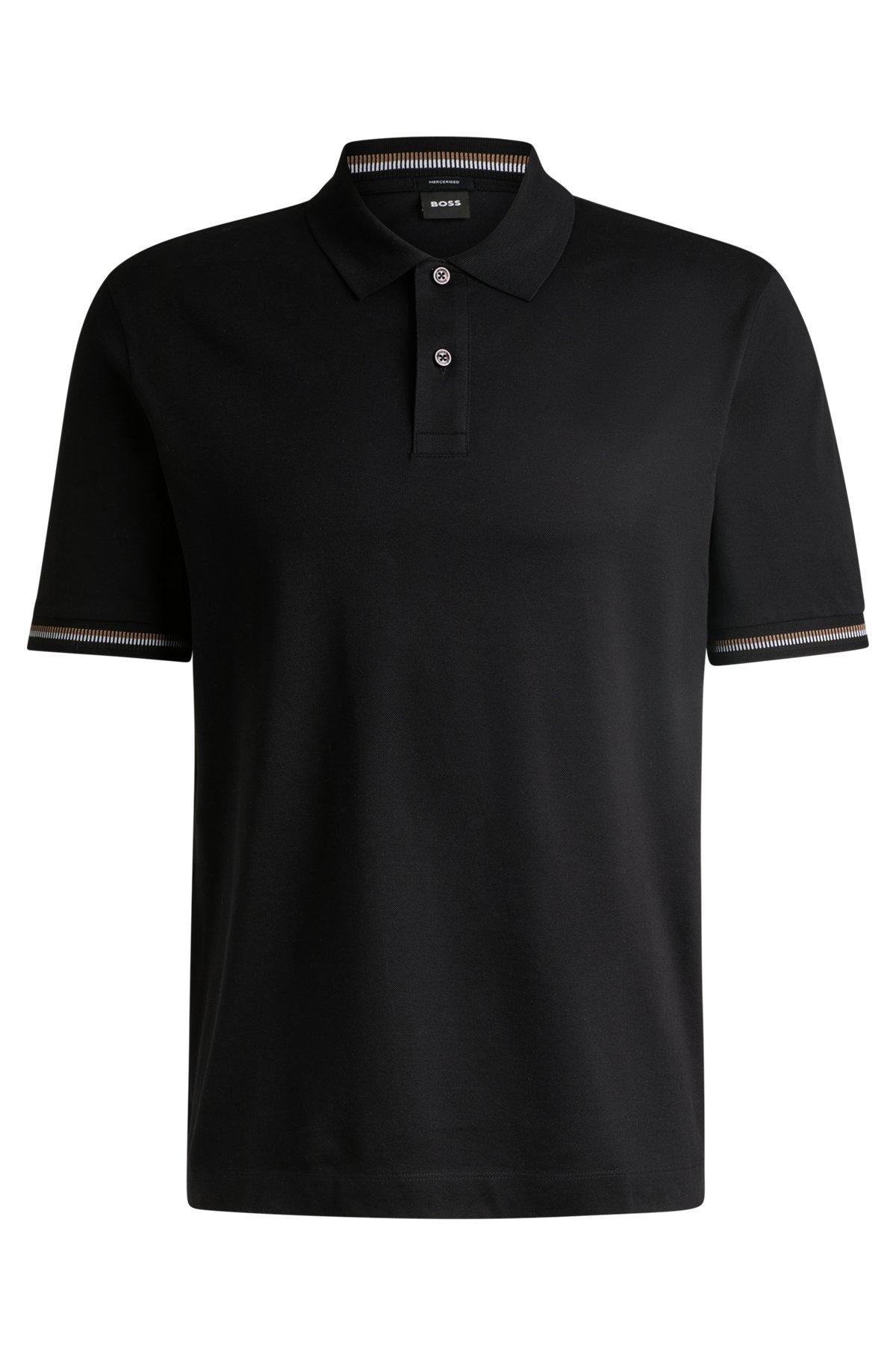 Mercerized-cotton regular-fit polo shirt with stripe trims Product Image
