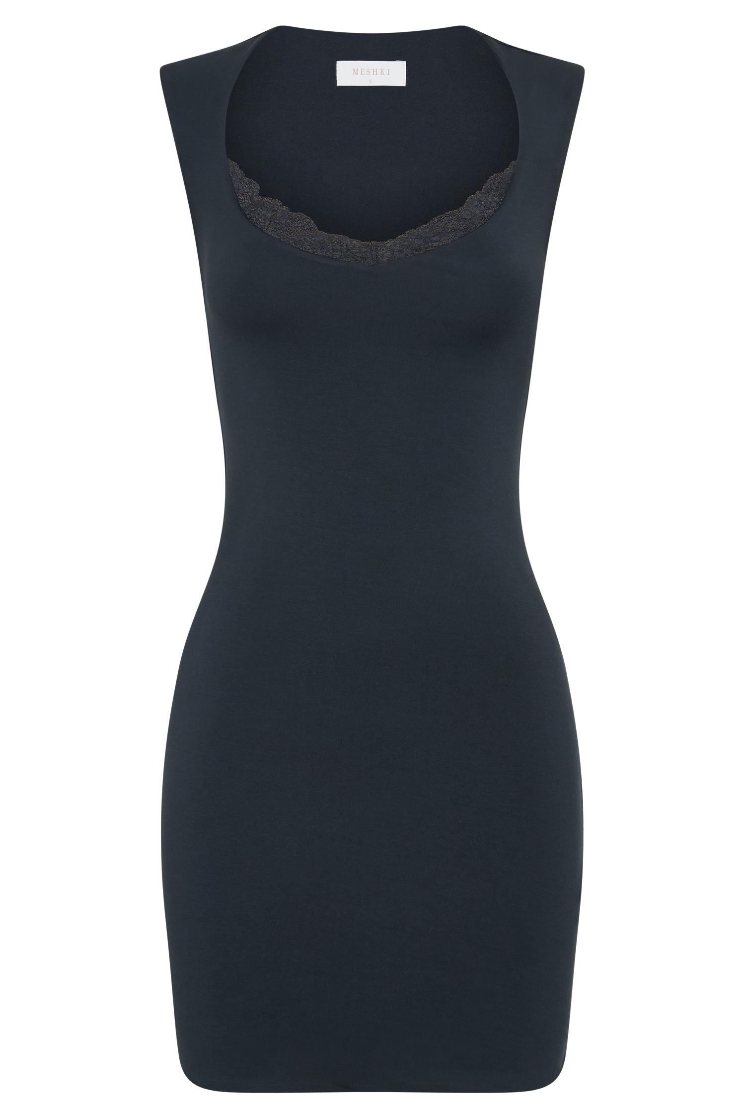 Tatianna Lace Trim Modal Mini Dress - Black Product Image