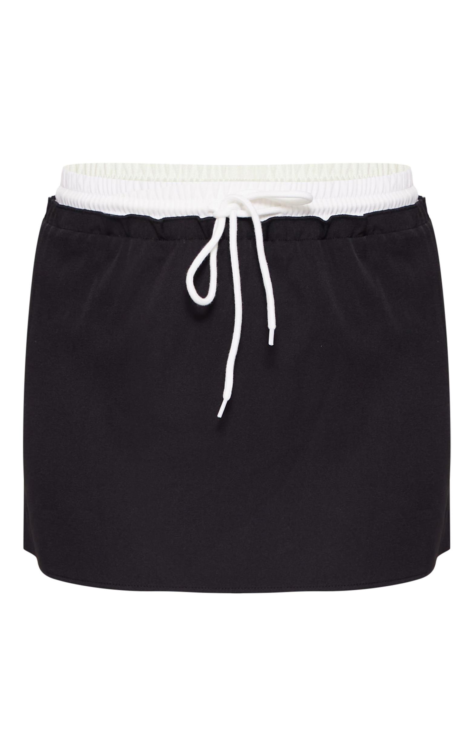 Black Woven Double Waistband Mini Skirt Product Image