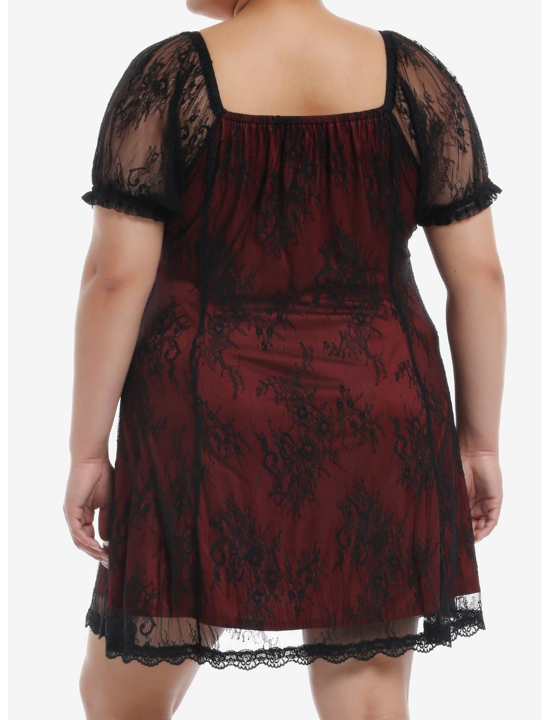 Cosmic Aura Red & Black Lace Empire Dress Plus Size Product Image