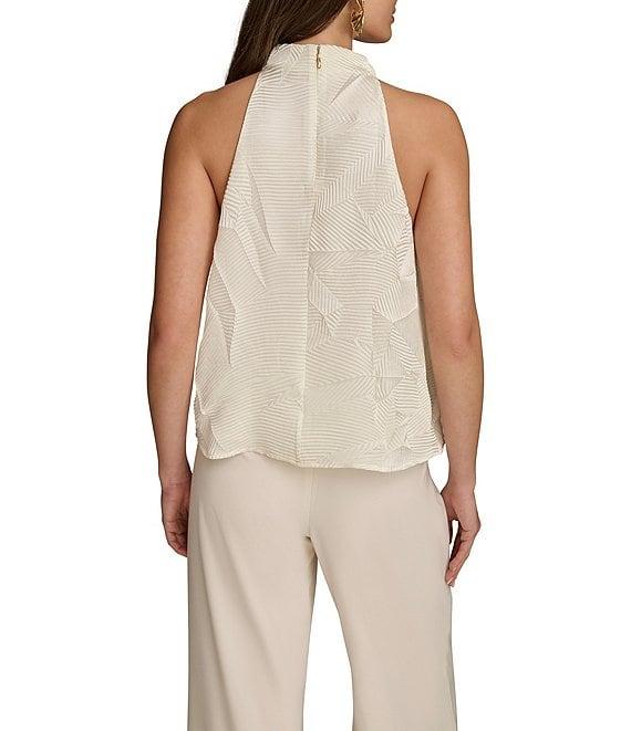 Donna Karan Textured Mock Neck Sleeveless Angled Hem Top Product Image