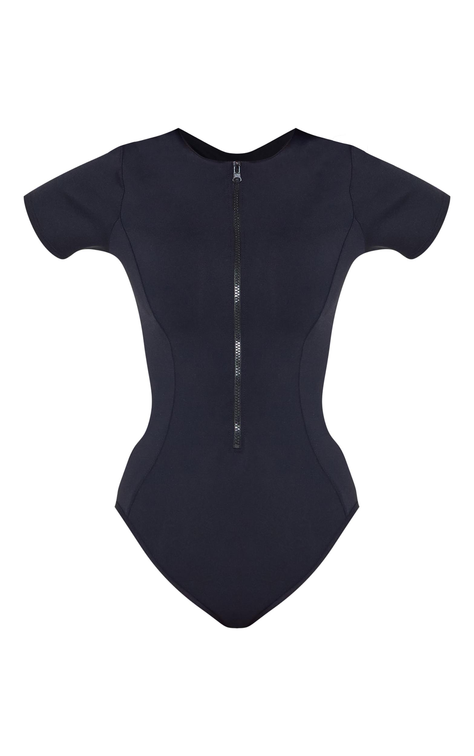 Black Scuba Zip Up Swimsuit Product Image