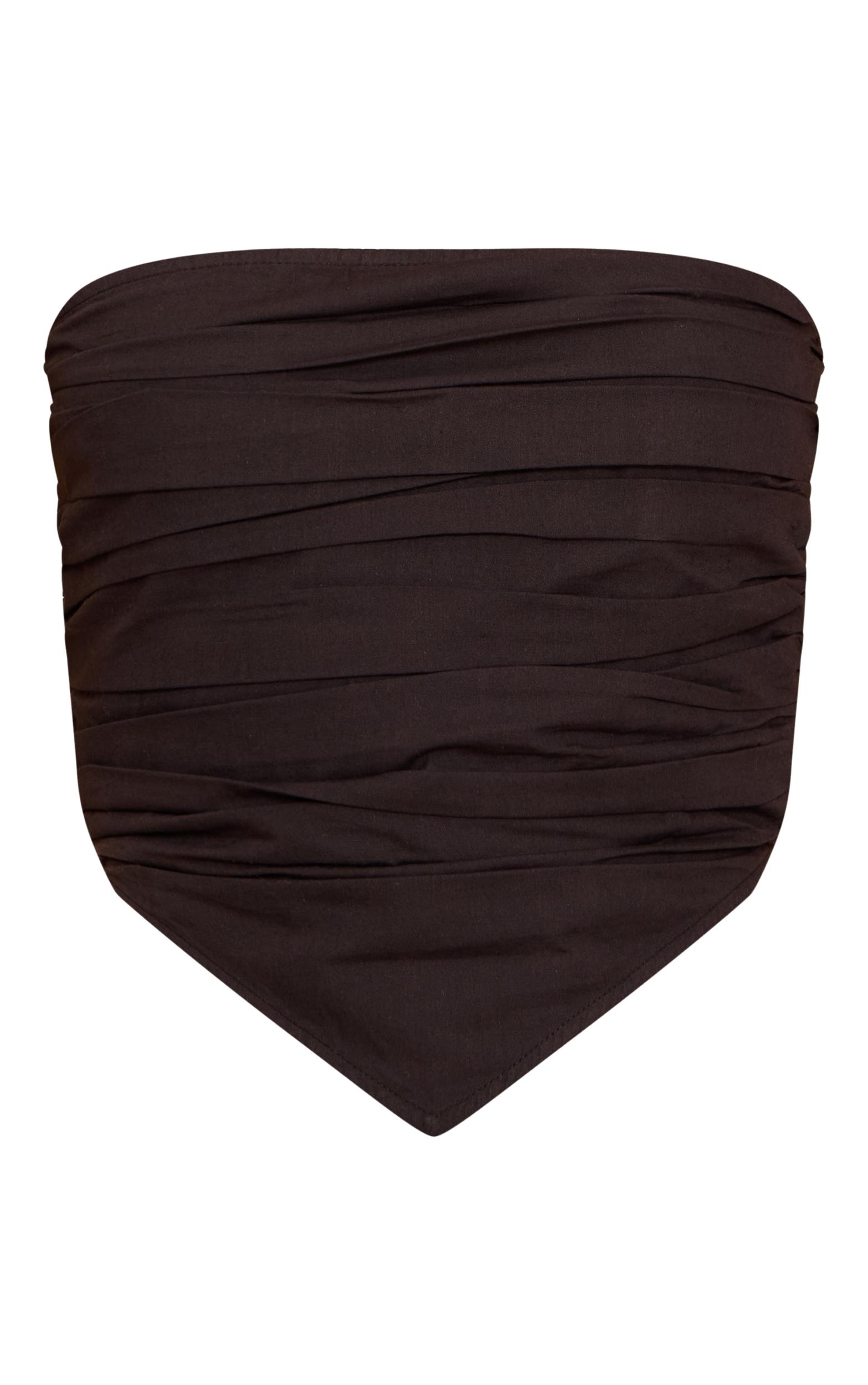 Black Cotton Poplin Ruched Front Bandeau Top Product Image