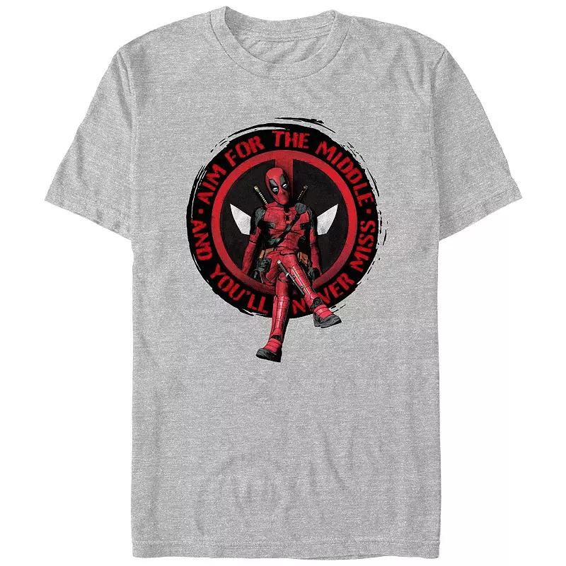 Men's Deadpool And Wolverine Aim for the Middle Logo Graphic Tee, Size: XXL, Athletic Grey Product Image
