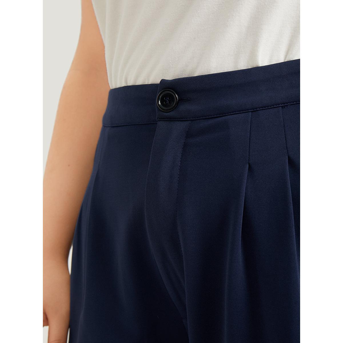 Plus Size Plain Pleated High Rise Pocket Pants Women Indigo Office High Rise Work Pants BloomChic 30/6X Product Image