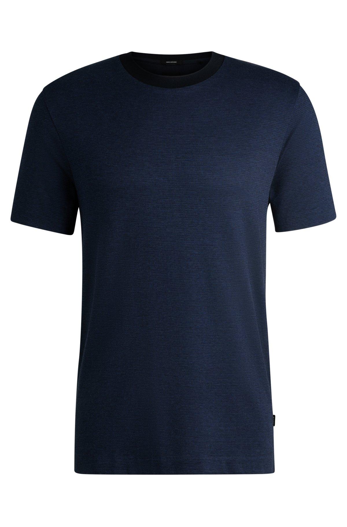 BOSS - Mercerized-cotton T-shirt with micro pattern - Dark Blue Product Image