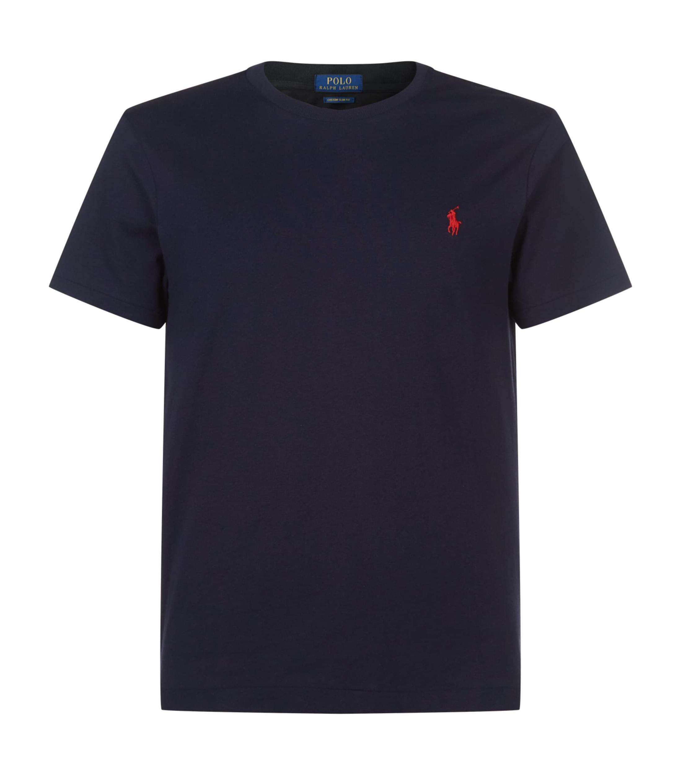 POLO RALPH LAUREN Custom Slim Fit Blue Crewneck T-shirt With Pony Embroidery On The Front In Cotton Man Product Image