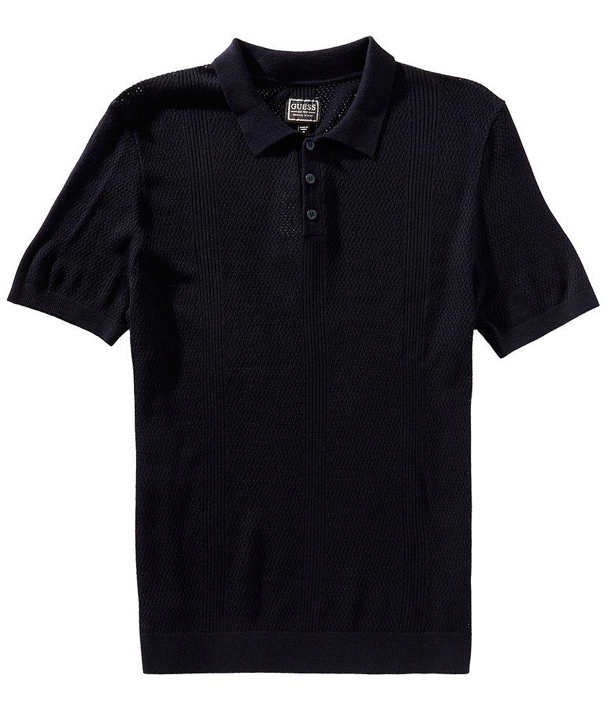 Guess Short Sleeve Mesh Stripe Rib Elijah Polo Shirt Product Image