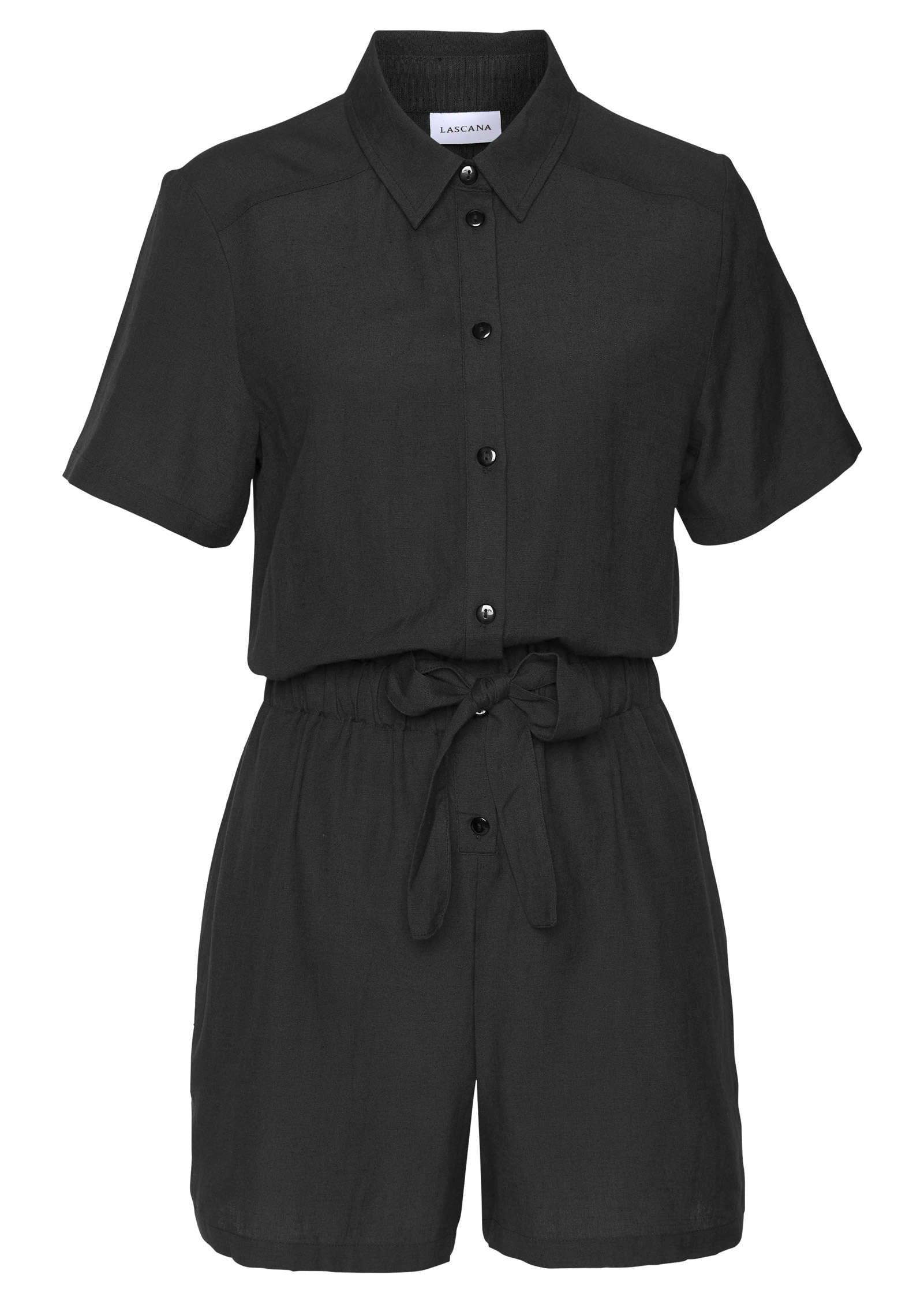 Short Sleeve Linen Romper - Black Product Image
