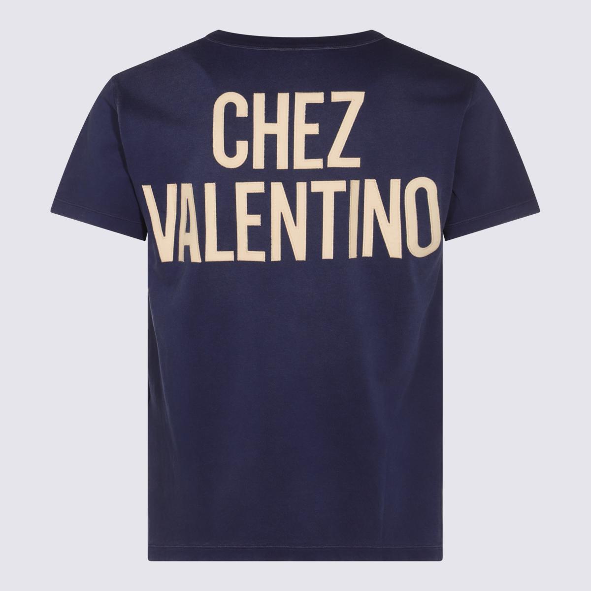 VALENTINO Garavani Navy Cotton T-shirt In Blue Product Image