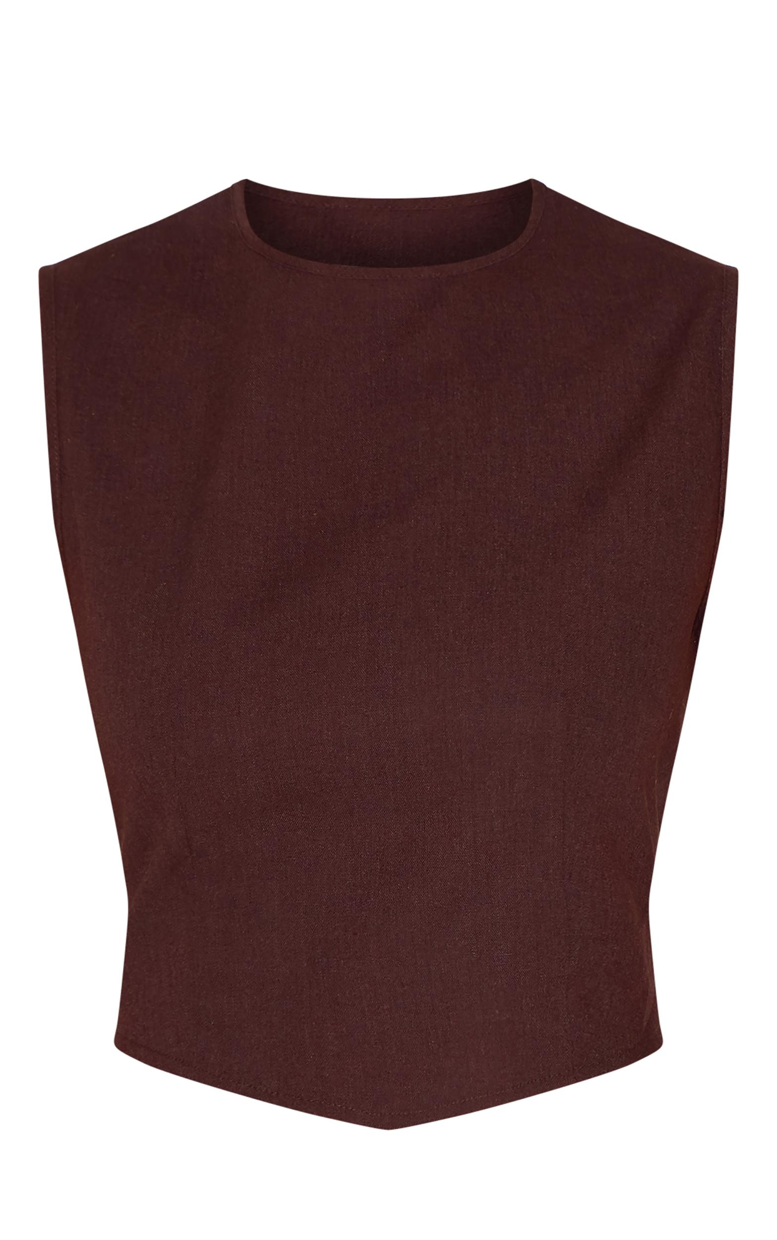 Chocolate Linen Look Boxy Pointed Hem Top Product Image