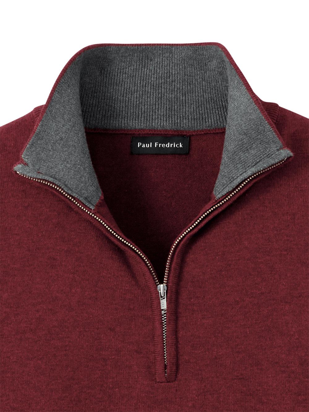 Supima Cotton Quarter Zip Mock Neck Sweater - Burgundy Product Image