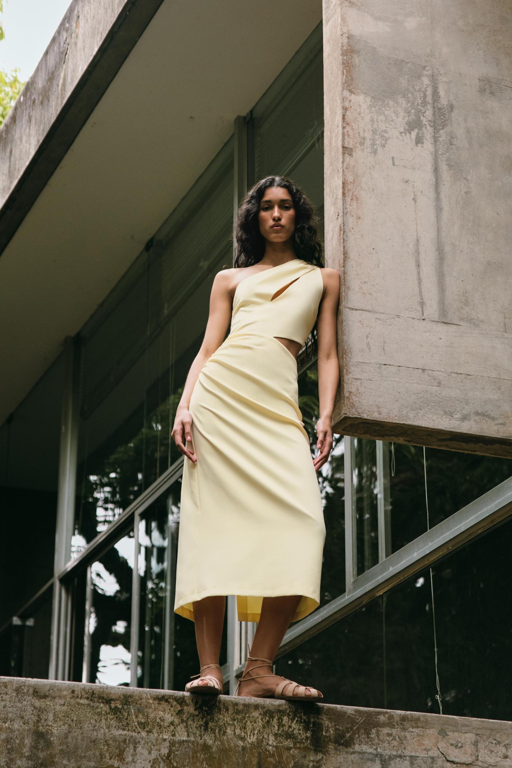 ASYMMETRIC CUT OUT MIDI DRESS Product Image