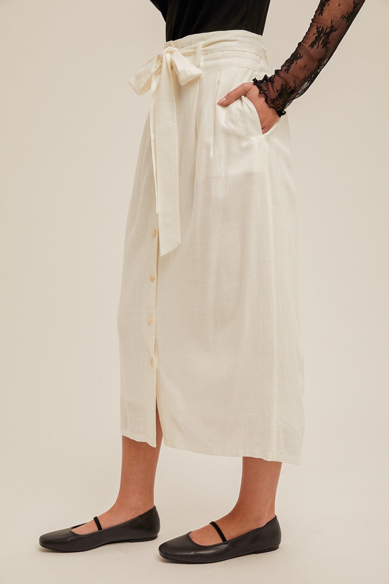 Button Down Linen Skirt Product Image
