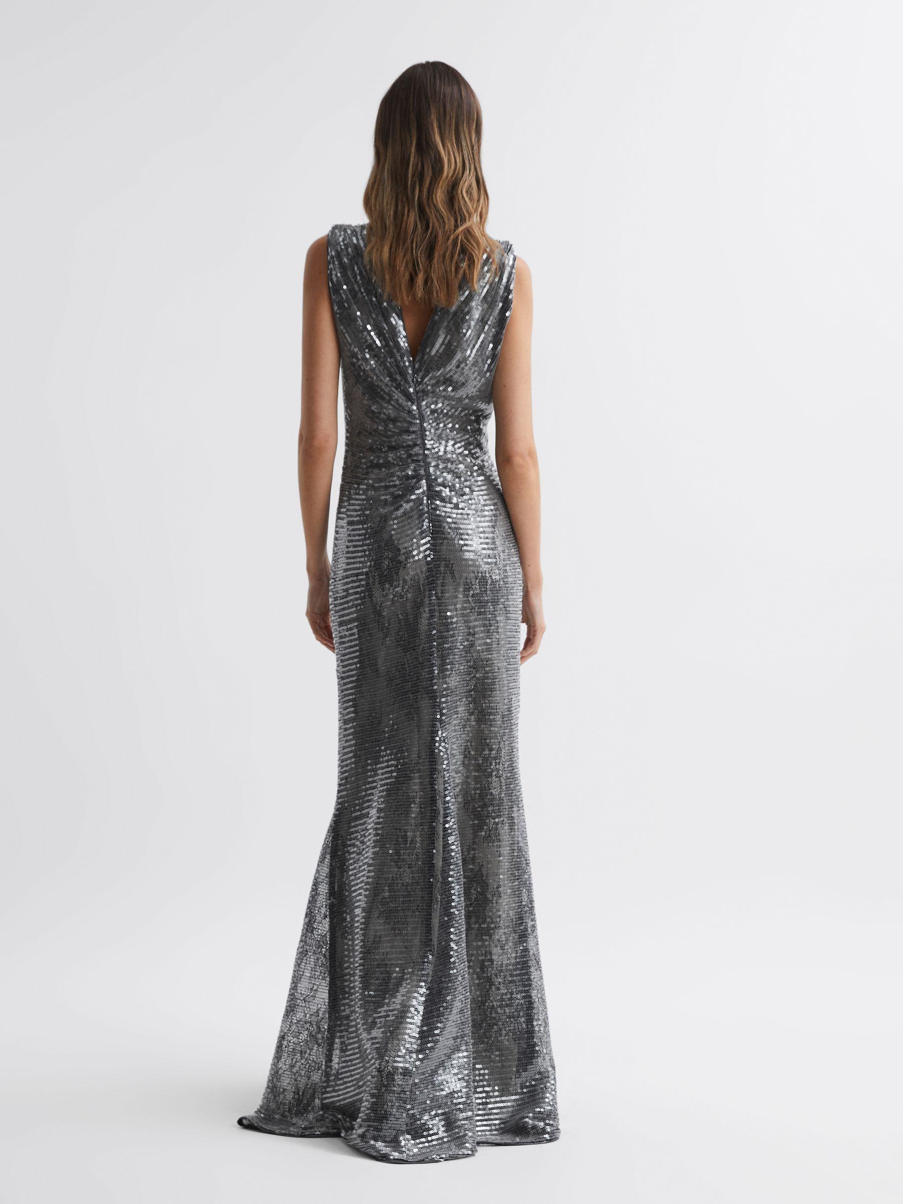 Halston Sequin Ruched Maxi Dress in Black Product Image