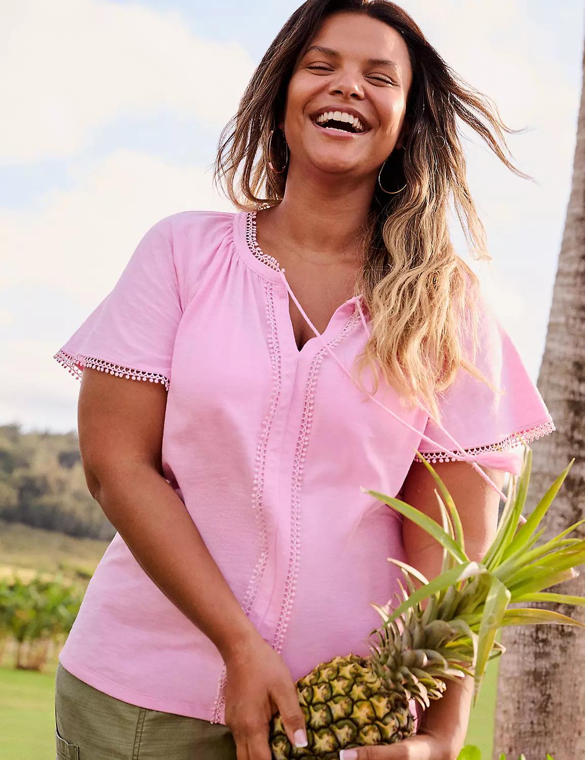 Notch-Neck Trim-Detail Top Product Image