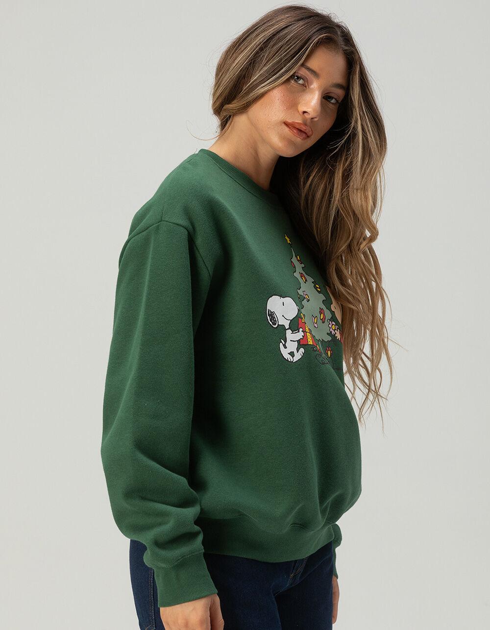 RSQ x Peanuts Christmas Tree Womens Crewneck Sweatshirt - GREEN Product Image