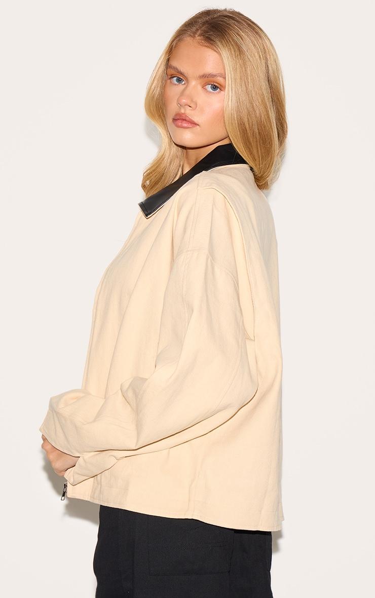 Sand Faux Leather Collar Oversized Cotton Jacket Product Image
