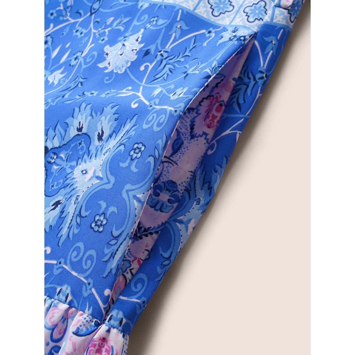 Plus Size Boho Print Ruffle Sleeve Belted Midi Dress Bluepurple Women Resort Belted Non Short sleeve Curvy BloomChic 26/4X Product Image