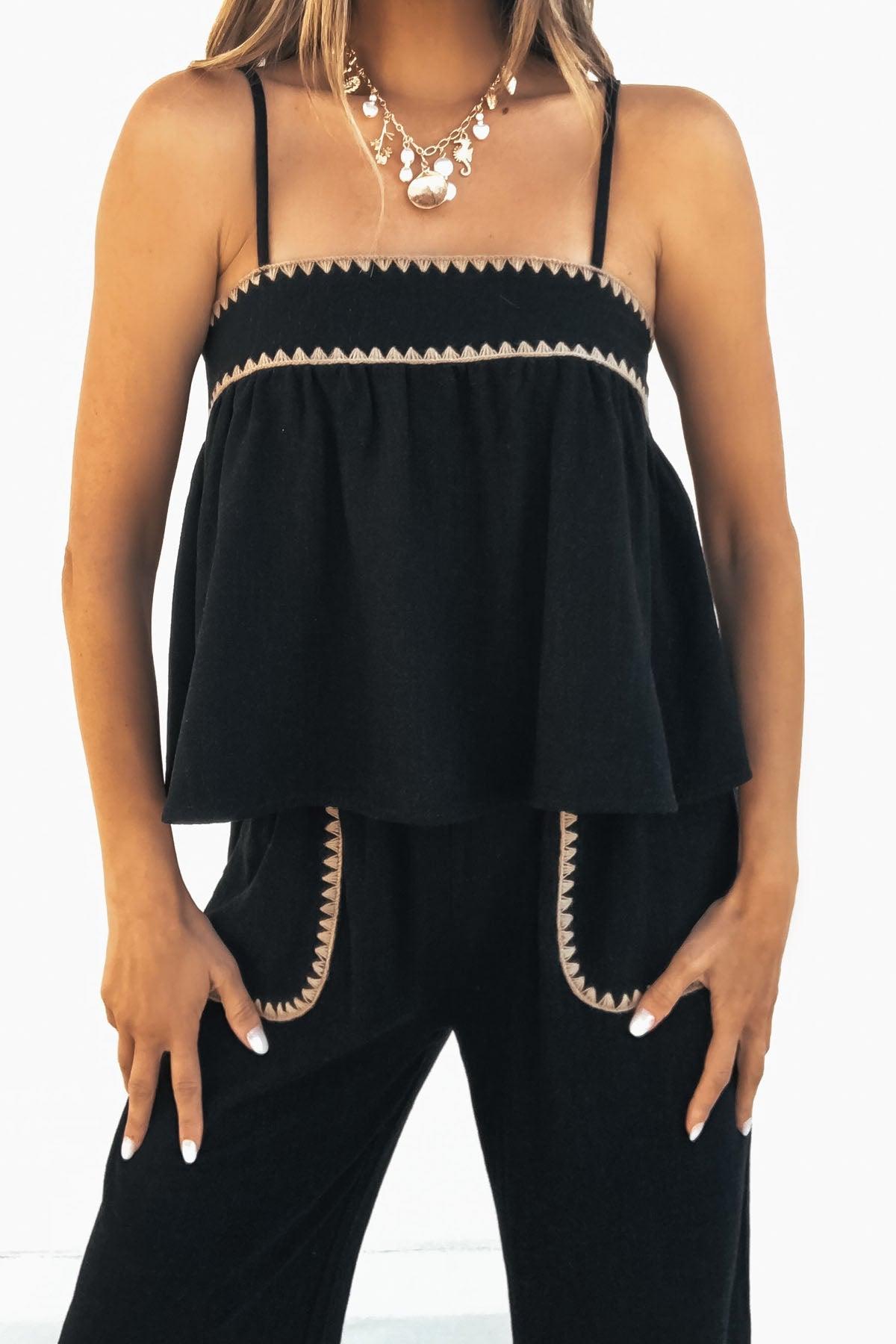 Vintage Havana Black Linen Cami Tank Top Product Image