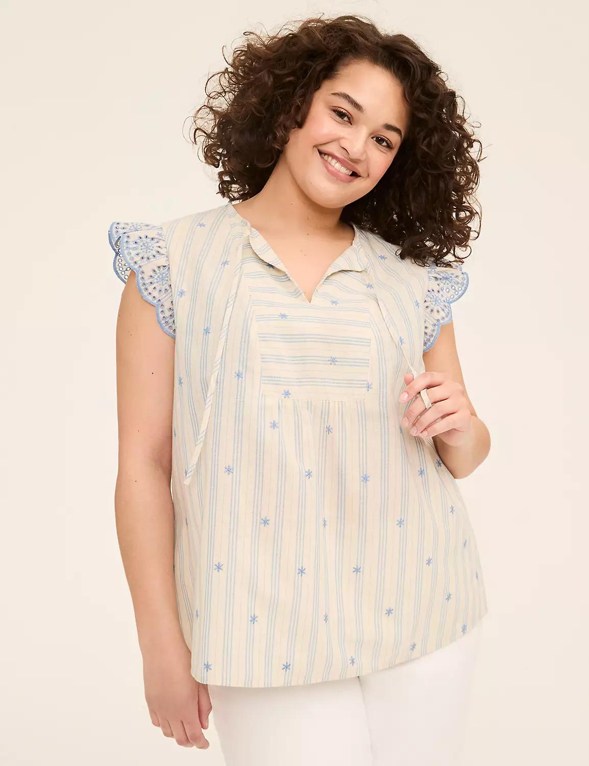 Swing Flutter Eyelet-Sleeve Popover Blouse Product Image