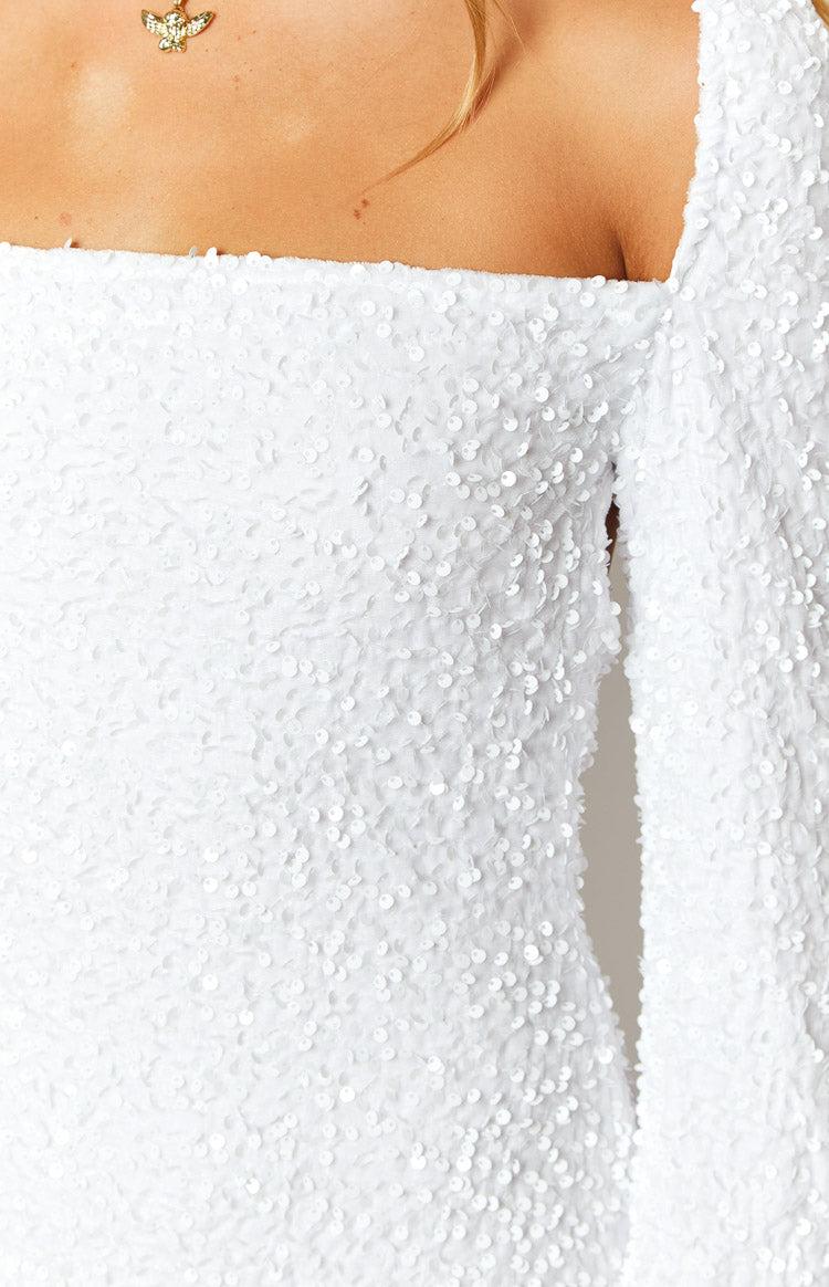 Marienne White Velvet Sequin Mini Dress Product Image