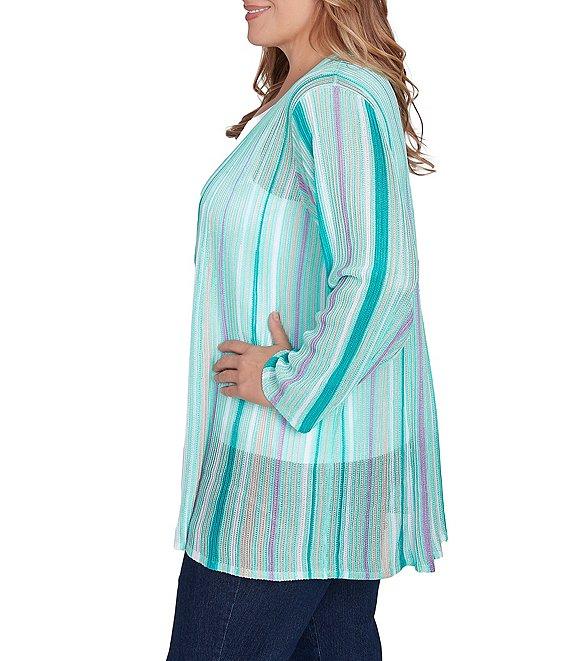 Ruby Rd. Plus Size Multicolor Stripe Long Sleeve Open-Front Cardigan Product Image