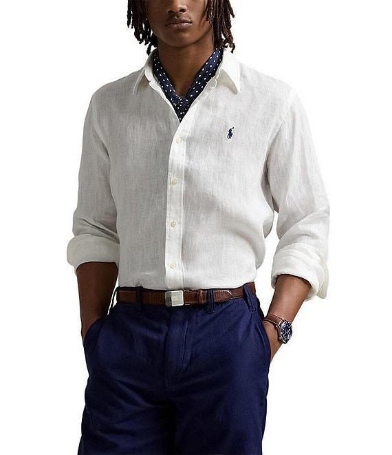 Polo Ralph Lauren Piece Dye Solid Linen Long Sleeve Woven Shirt Product Image