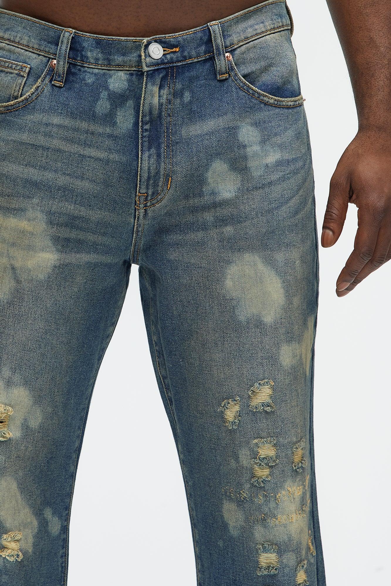 Go At It Straight Stained Jeans - Vintage Blue Wash Product Image