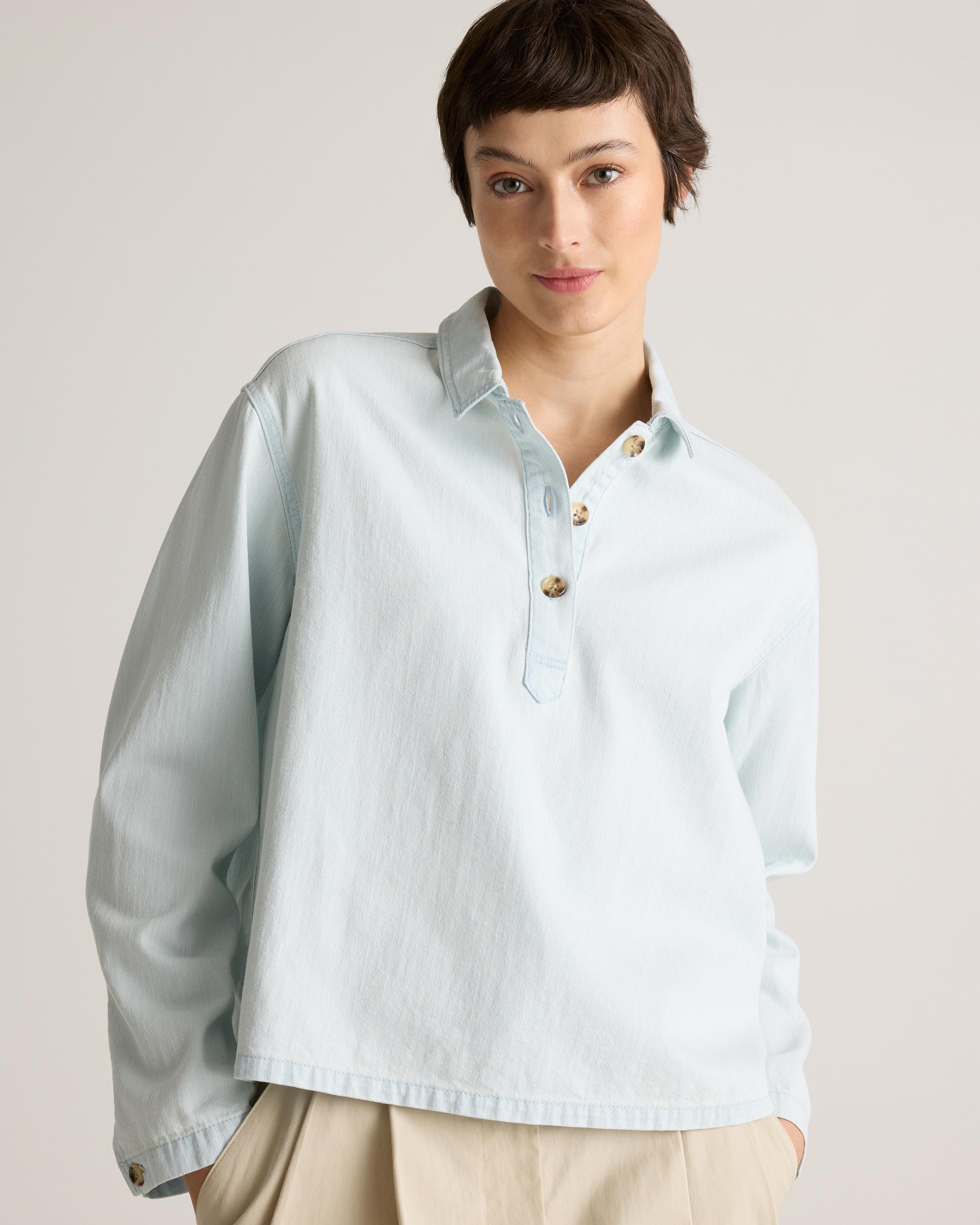 Quince | Women's Distressed Denim Popover Shirt Organic Cotton Product Image