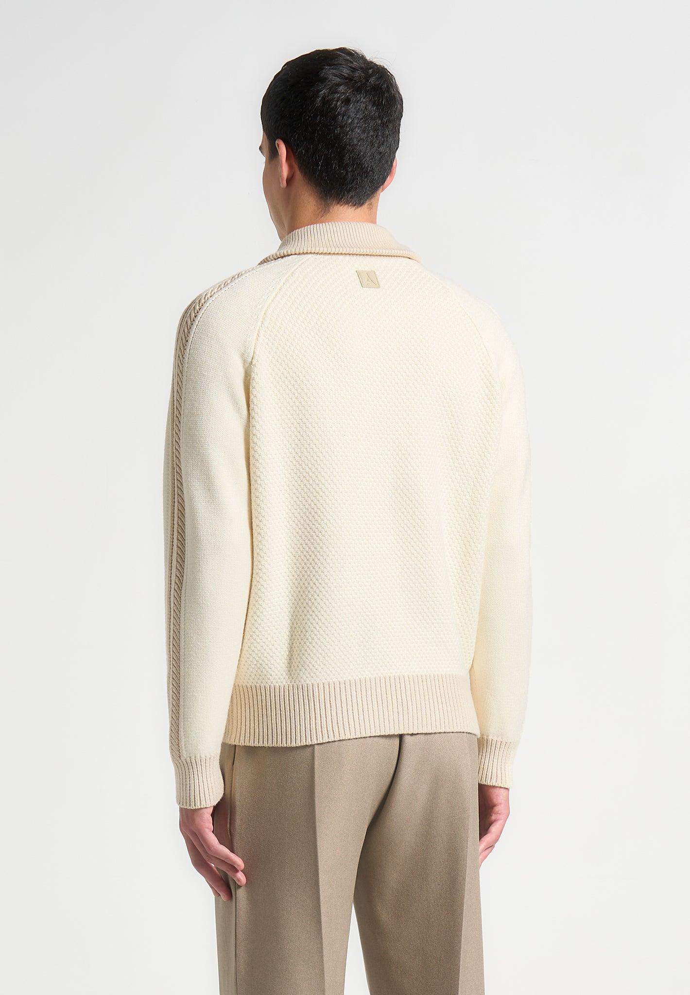 René - Colour Block Zip Through Cardigan - Cream Male Product Image