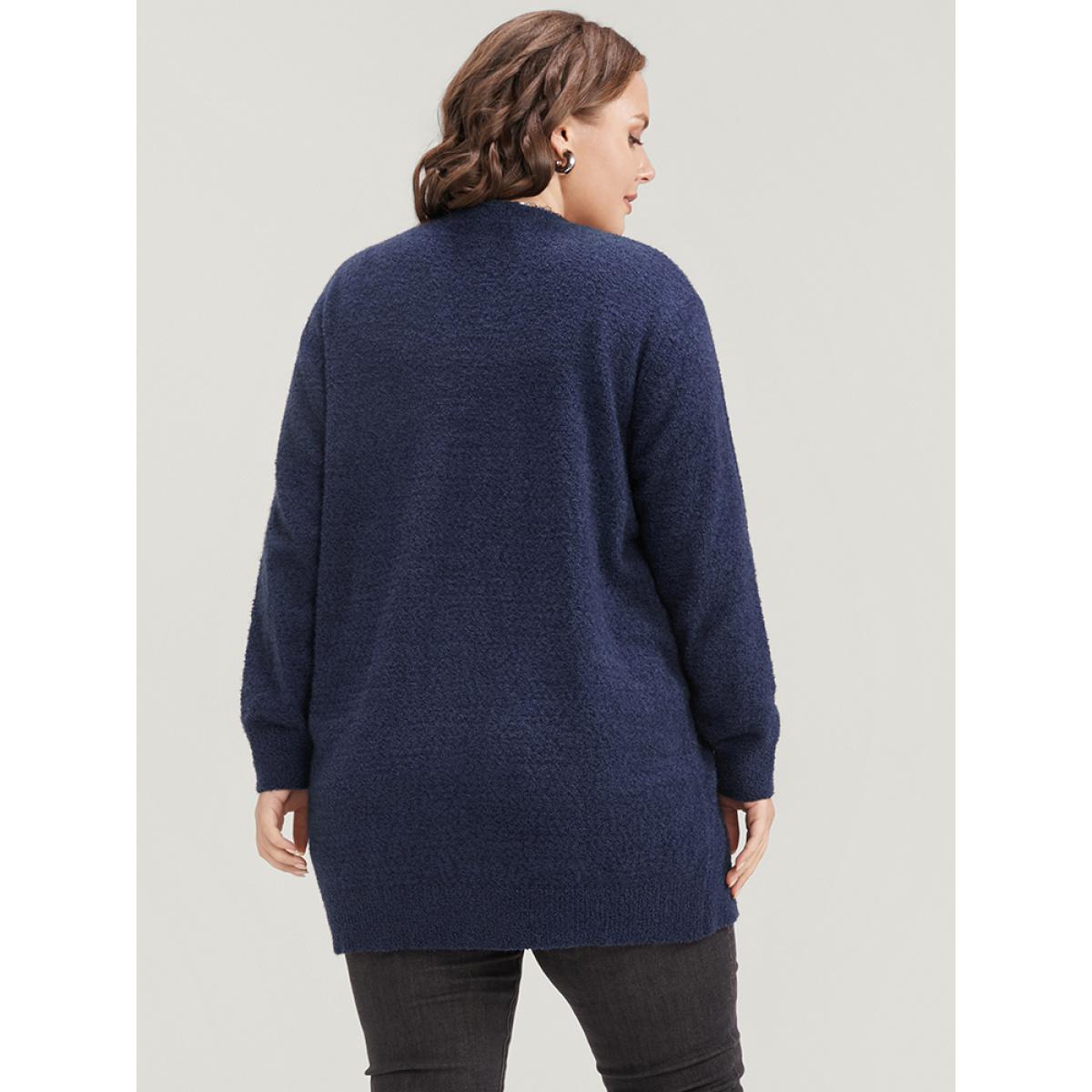Plus Size Solid Super Soft Plush Knit Open Front Cardigan DarkBlue Women Casual Loose Long Sleeve Office Cardigans BloomChic 14-16/1X Product Image
