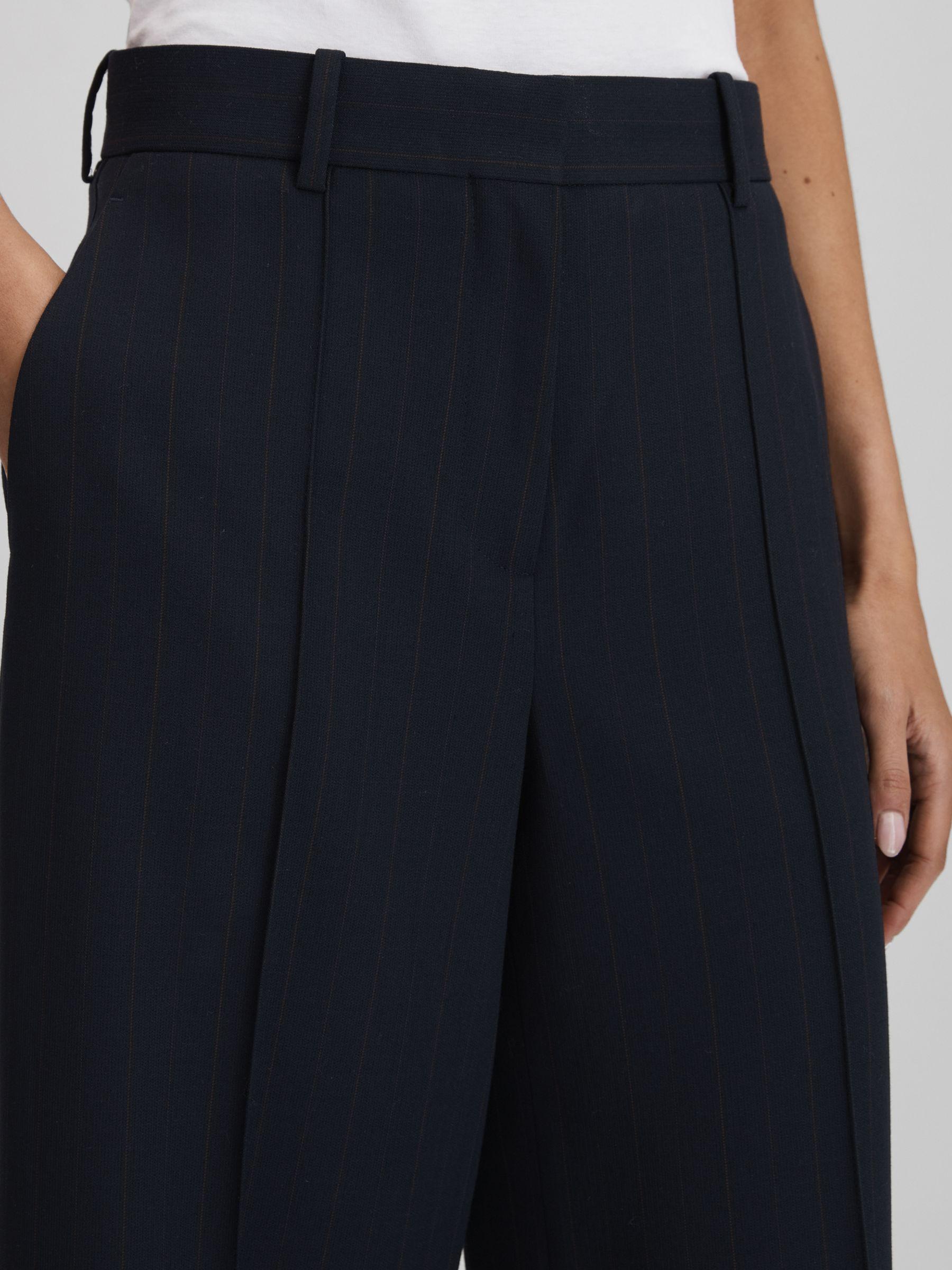 Wool Blend Wide Leg Pinstripe Trousers in Navy Product Image