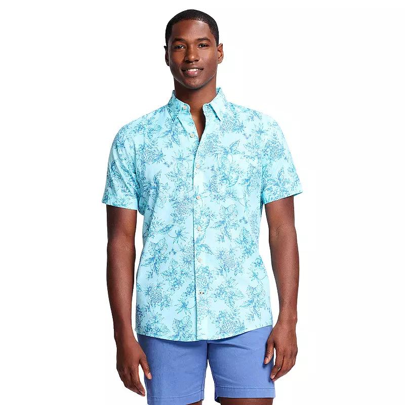 Men's IZOD Saltwater Dockside Chambray Short Sleeve Button-Down Shirt, Size: Small, Tanager Turquoise Product Image