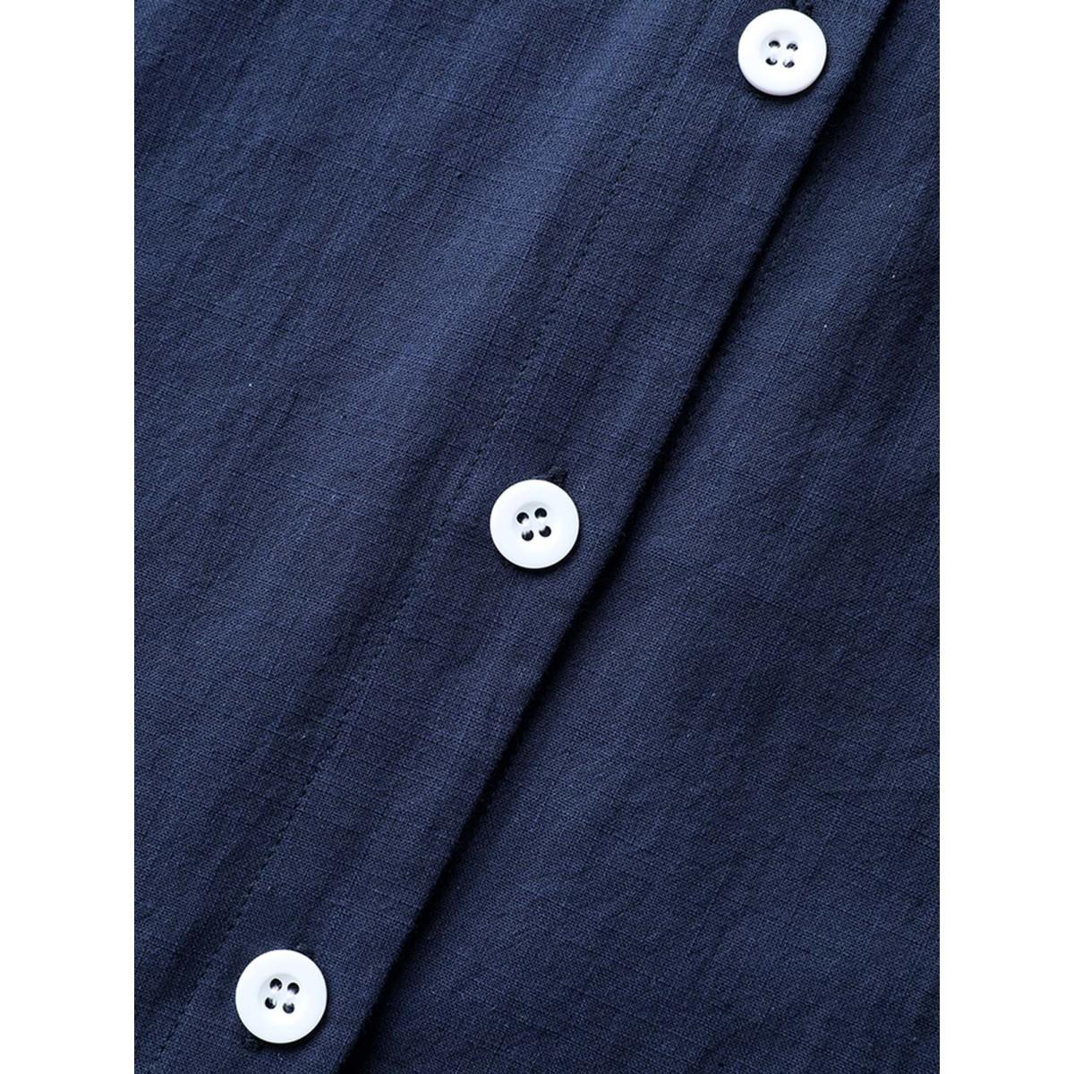 Plus Size Indigo Cotton Collar Button Placket Blouse Women Leisure Half Sleeve Shirt collar Casual Blouses BloomChic 18-20/2X Product Image