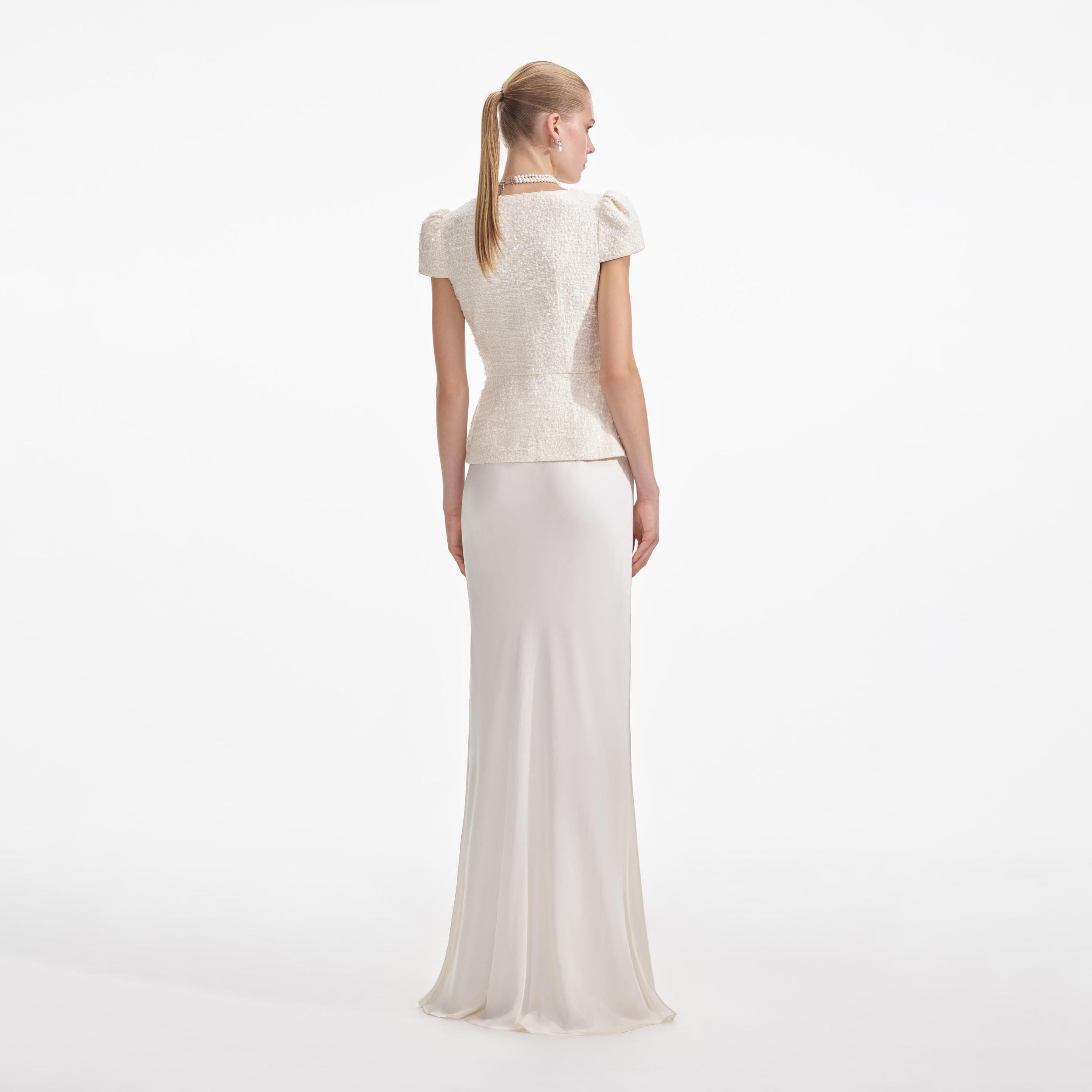 Cream Boucle Bow Detail Maxi Dress Product Image