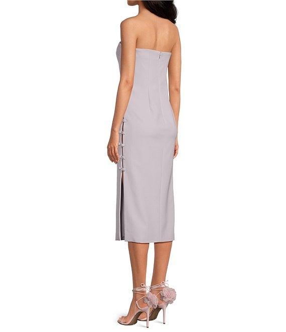 Gianni Bini x Caelynn Bell Tori Crepe Side Button Cut Out Bodycon Strapless Midi Dress Product Image