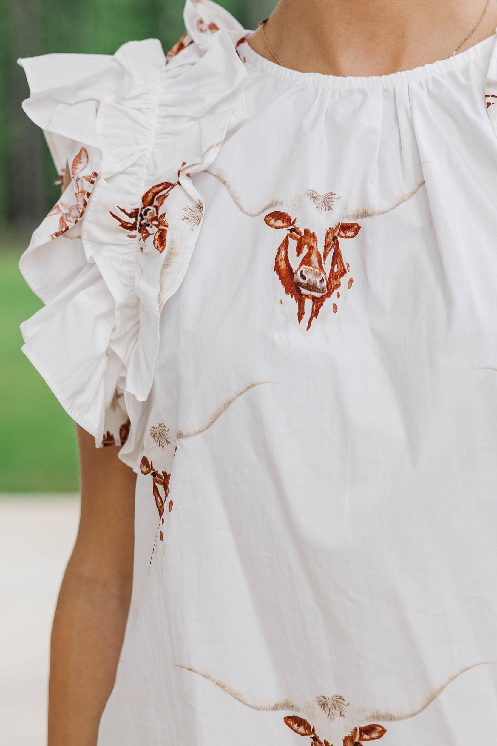 Listen To Your Heart White Longhorn Ruffled Blouse Female Product Image