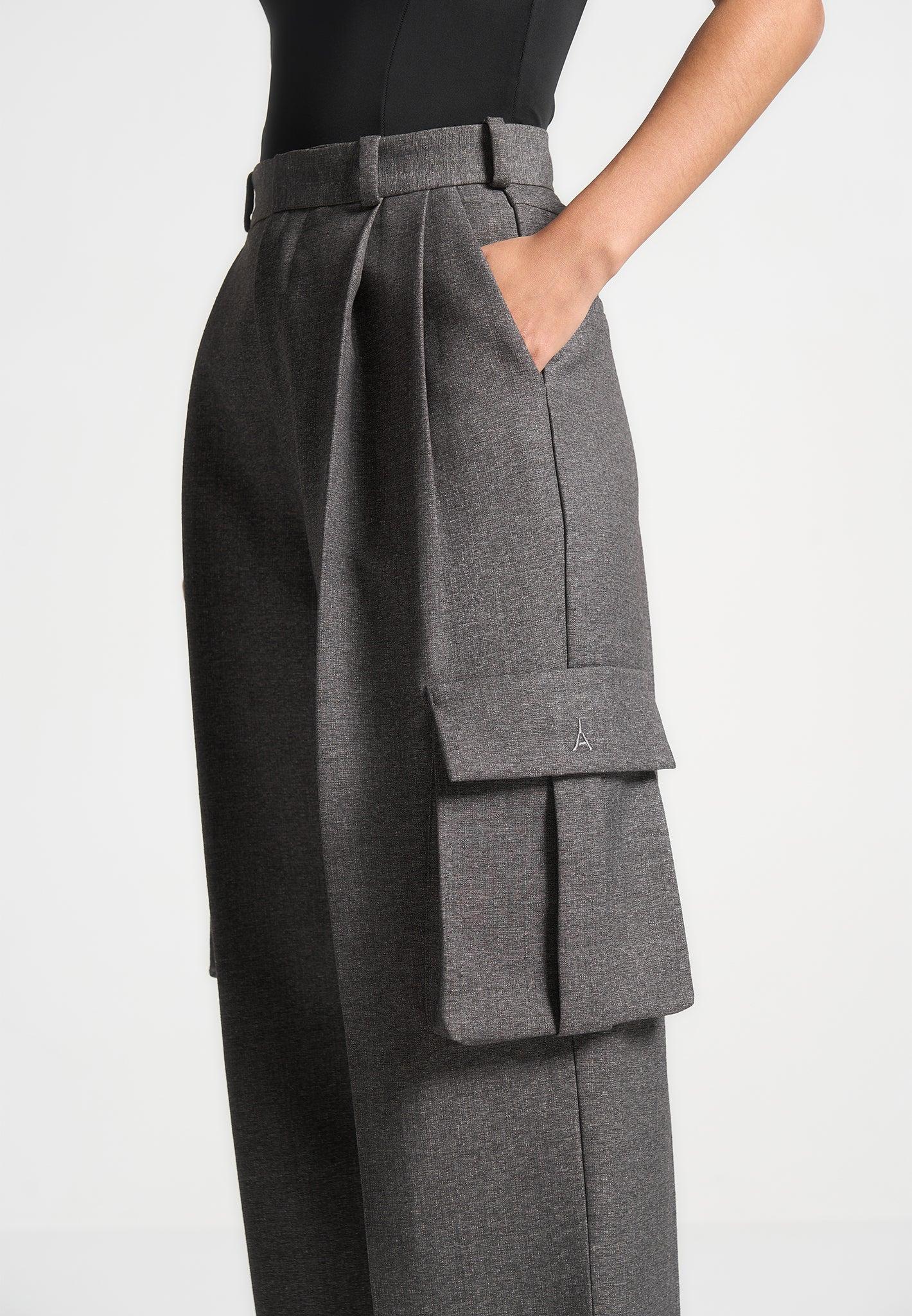 Danielle - Textured Tailored Pleated Cargo Trousers - Grey Marl Female Product Image